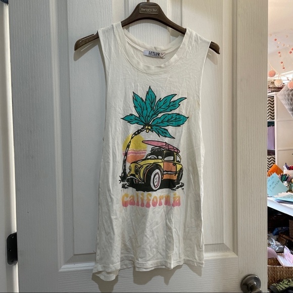 NWT Anthropologie California Muscle Graphic Tank Top Summer vibes off white new - Picture 4 of 6